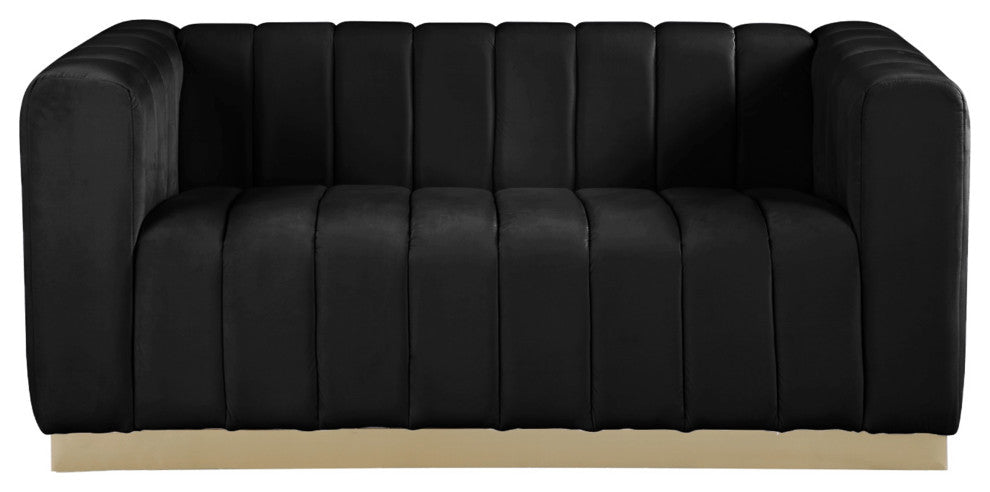 Marlon Velvet Upholstered Loveseat, Black