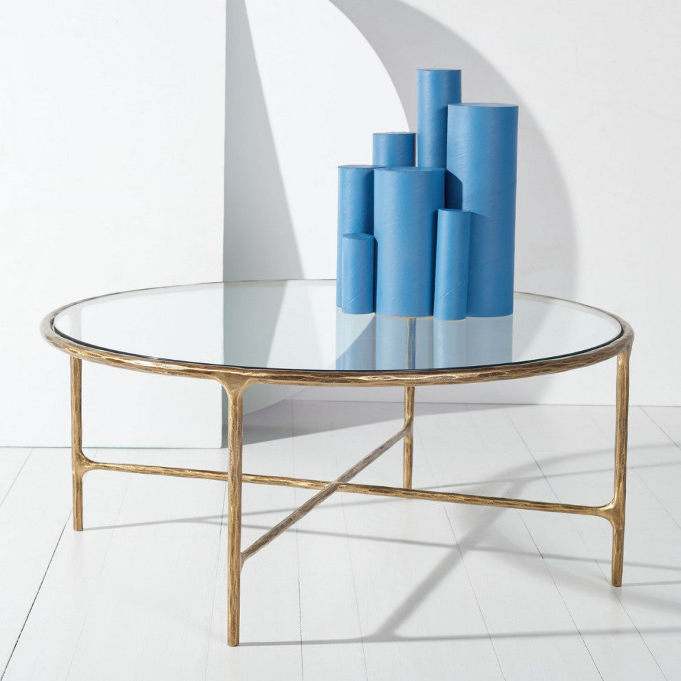 Safavieh Couture Jessa Round Metal Coffee Table, Brass
