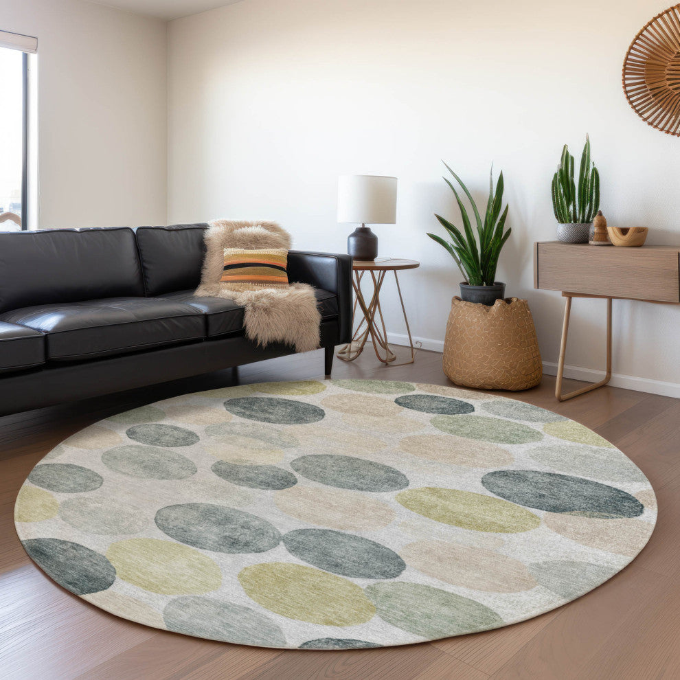 Machine Washable Indoor/Outdoor Chantille ACN1898 Gray 8' x 8' Round Rug