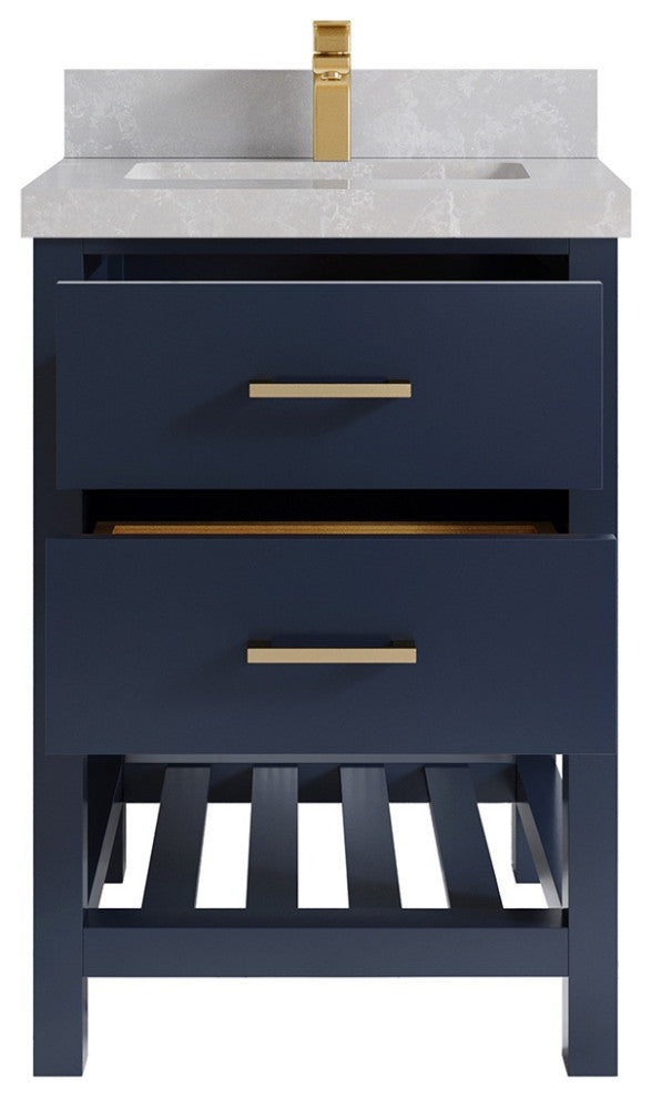 Parker 24" Single Sink Bath Vanity, Navy Blue 2" Pearl Gray