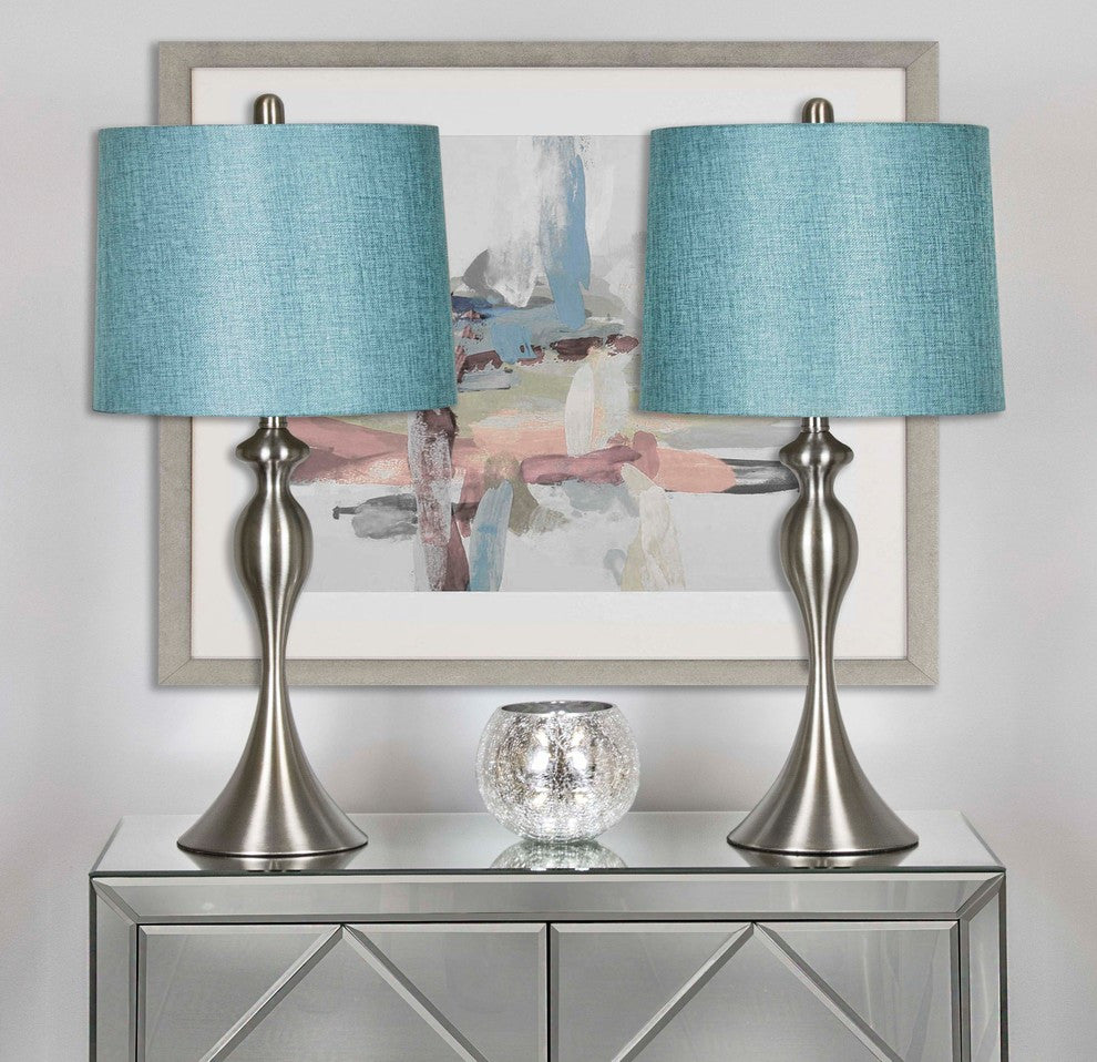 26.5 Brushed Nickel Table Lamps Turquoise Shade, Set of 2