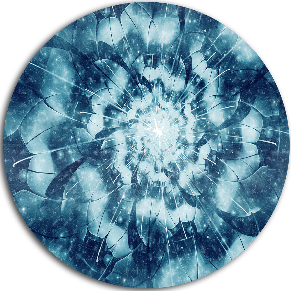 Blue Snowy Fractal Flower Design, Floral Disc Metal Wall Art, 23"