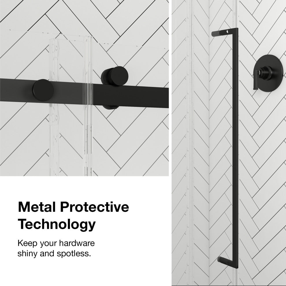 Selby Frameless Sliding Clear Alcove Shower Door, Black, 72"