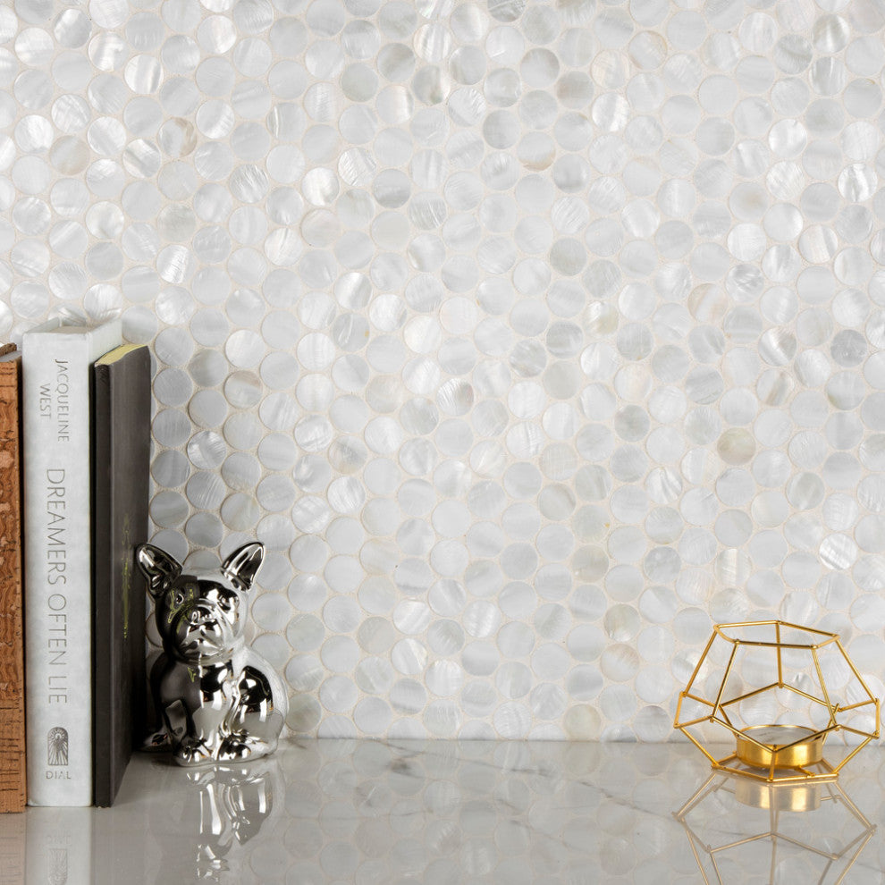 Conchella Mini Penny White Natural Shell Wall Tile