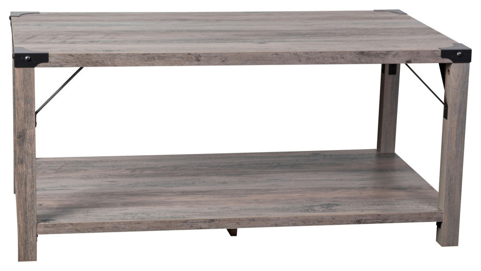 Wyatt Modern Farmhouse Wooden 2 Tier Coffee Table, Gray Wash