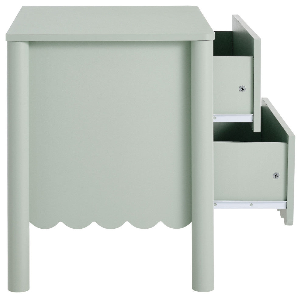 Emmeline Scalloped 2-Drawer Nightstand, Sage