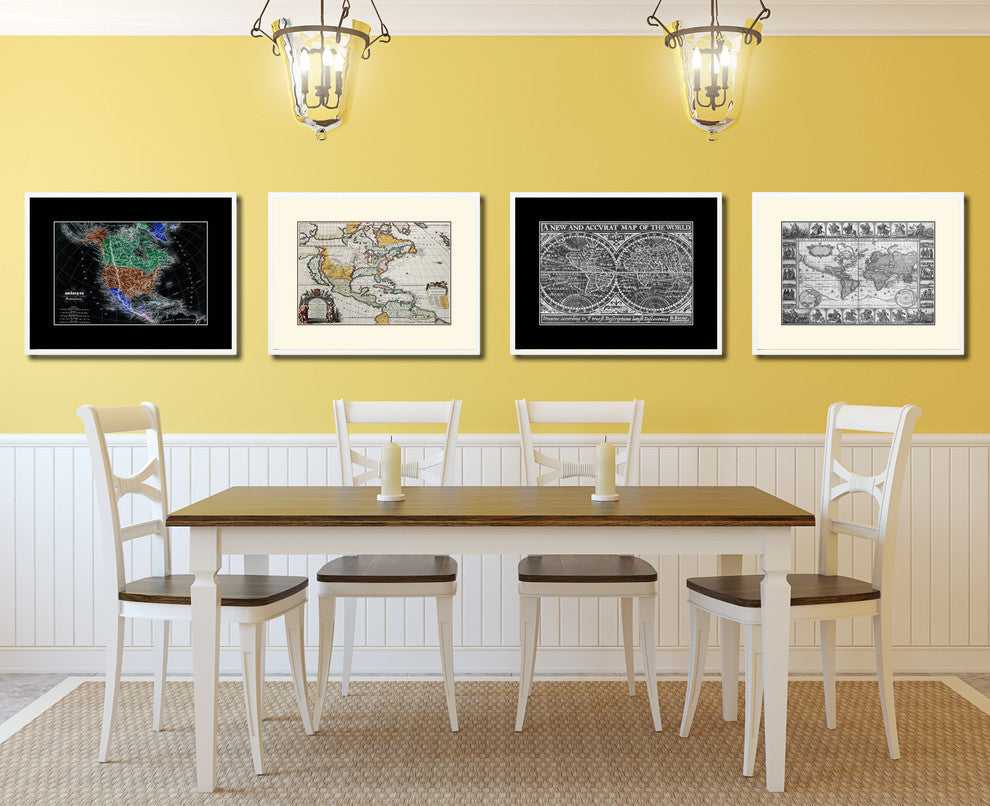 North America Old Map Print On Canvas With Frame Art Collection 16" X 21"