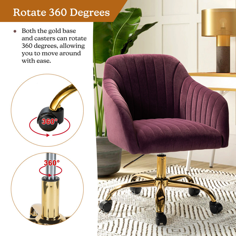 Swivel Rolling Task Chair With Tufted Back, Purple