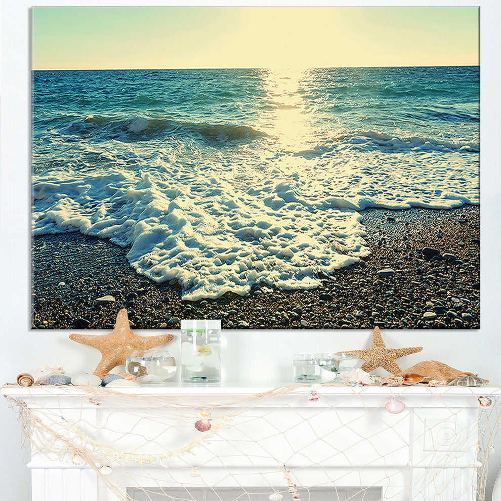 "Dramatic Blue Waves On Beach" Seashore Canvas Print, 40"x20"