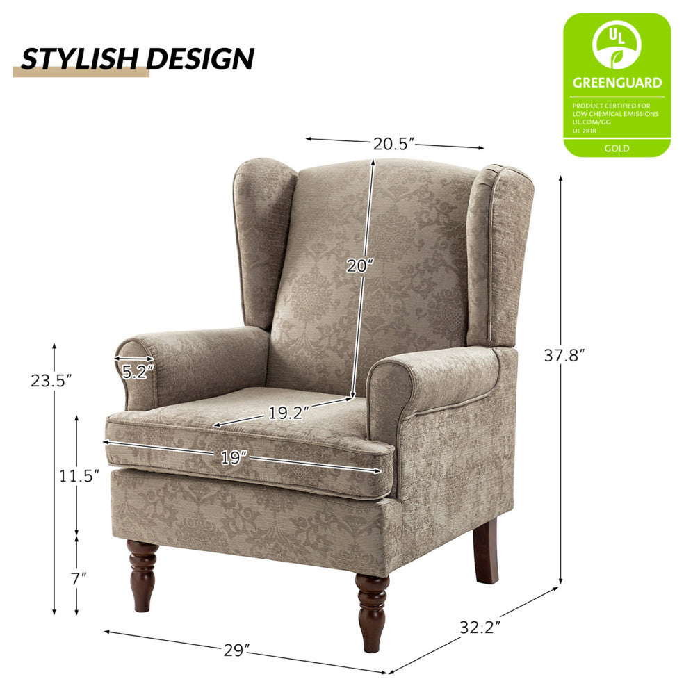 Floral Wingback Armchair with Turned Legs, Brocade