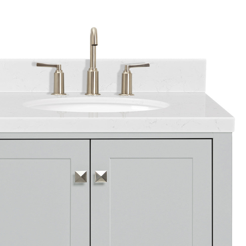 Ariel Cambridge 42" Right Offset Single Oval Sink Vanity, Carrara Quartz