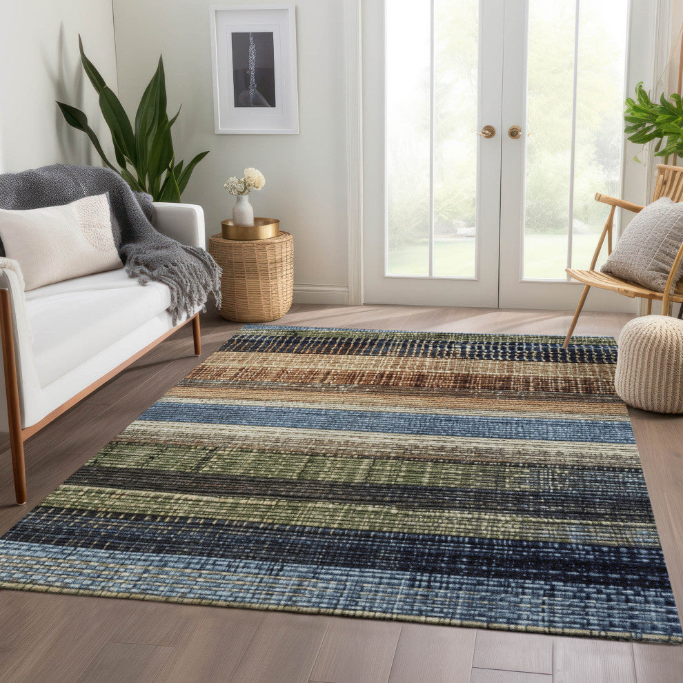 Machine Washable Indoor/Outdoor Chantille ACN1873 Blue 10' x 14' Rug