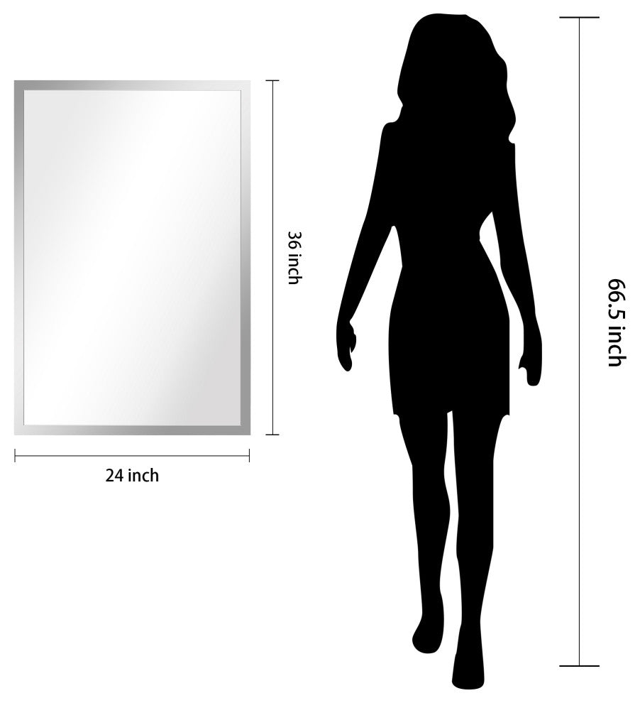 Contempo Stainless Steel Gold Wall Mirror, Polished Silver, 24"x36"