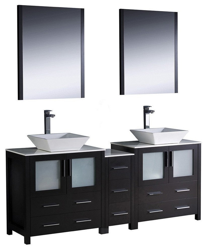 Torino 72" Espresso Modern Double Sink Bathroom Vanity, Faucet FFT9152BN