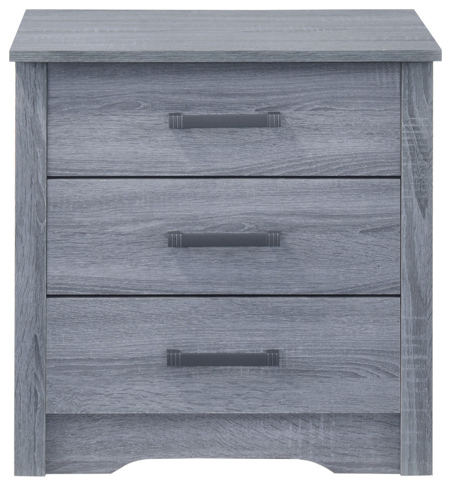 Hudson 3 Drawer Nightstand, Gray