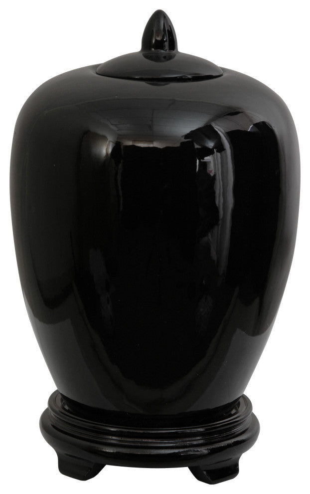 11" Solid Black Porcelain Vase Jar