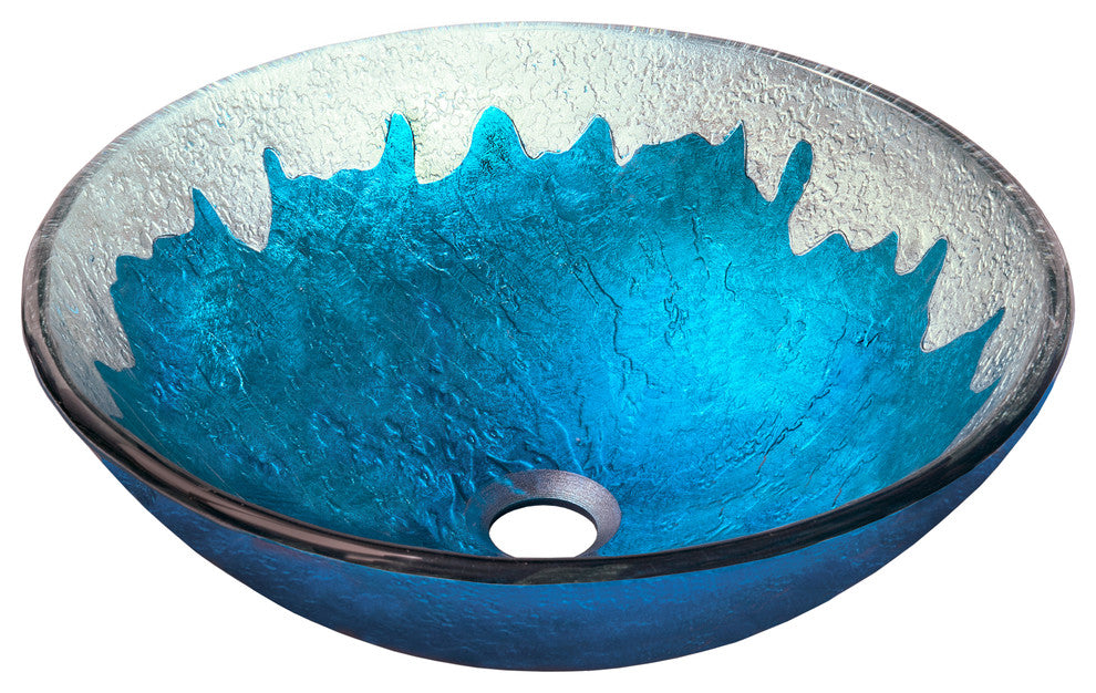 Novatto Diaccio Glass Vessel Sink and Drain, Chrome