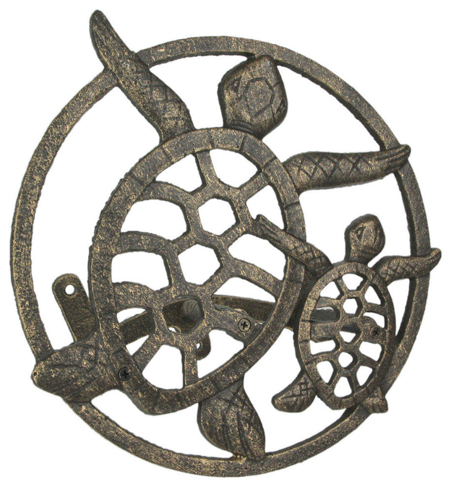 Cast Iron Sea Turtle Decorative Wall Mounted Garden Hose Holder Bronze Finish