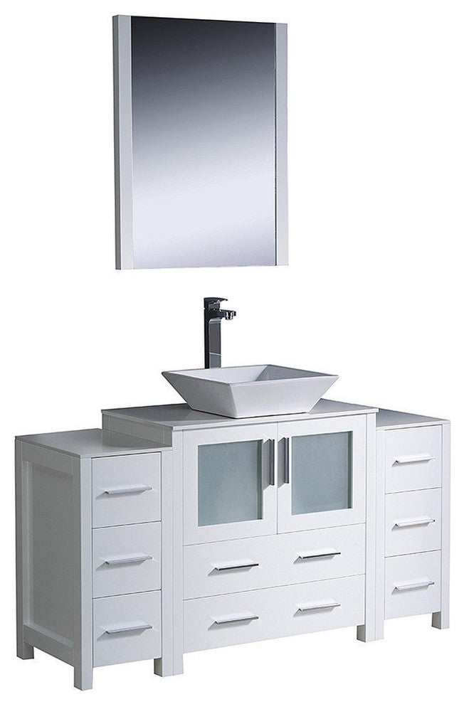 Torino 54" White Modern Bathroom Vanity With 2 Side Cabinets, FFT3112CH