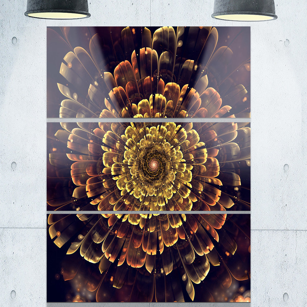 "Perfect Fractal Flower in Brown and Gold" Metal Wall Art, 3 Panels, 28"x36"