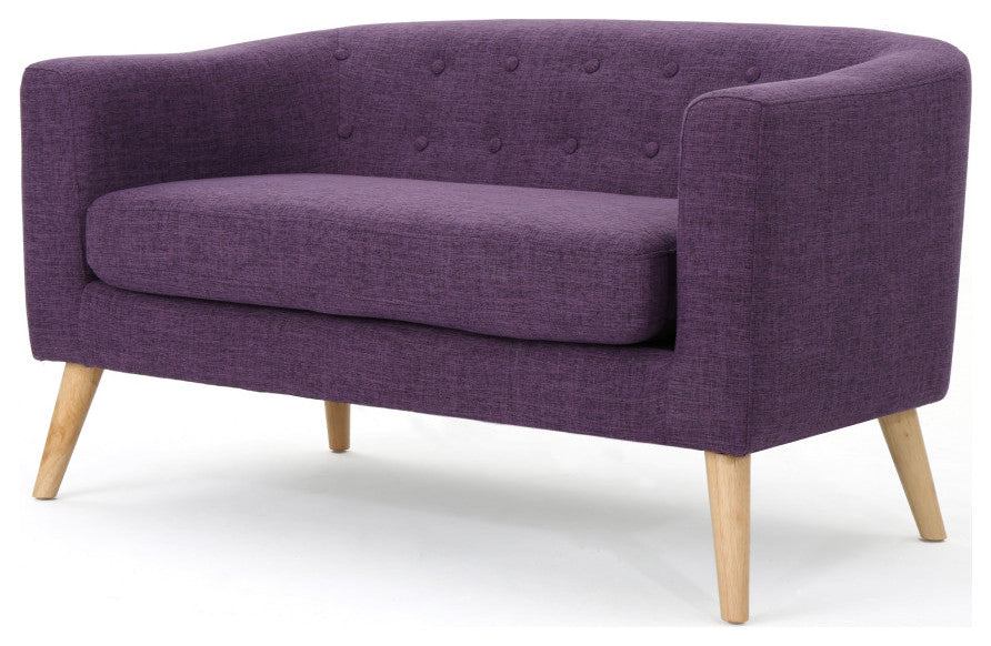 GDF Studio Carol Button Back Mid Century Fabric Modern Loveseat, Muted Purple