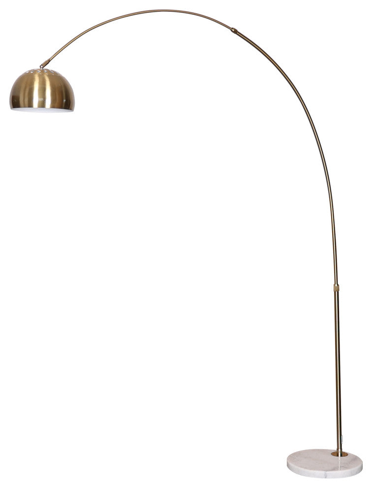 Leisuremod Arco Floor Lamp With White Marble Base and Metal Lamp Shade, Gold