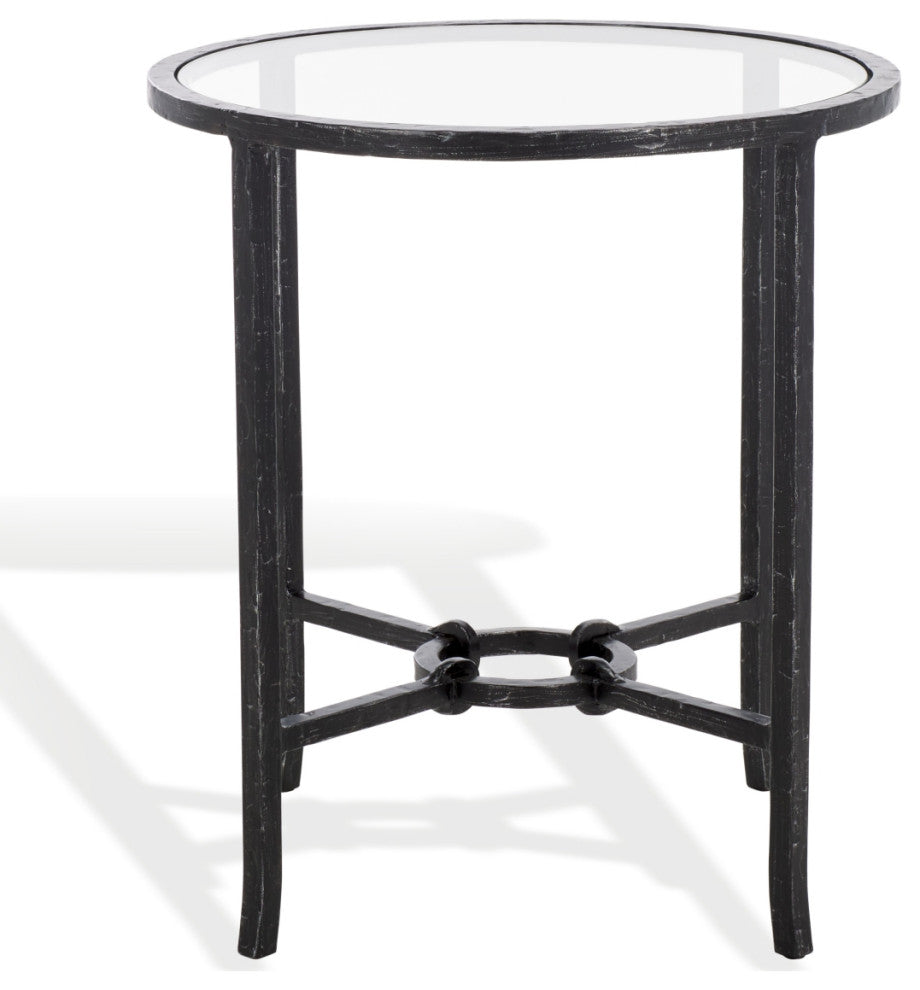 Safavieh Couture Tauri Metal Round Accent Table, Black/Clear