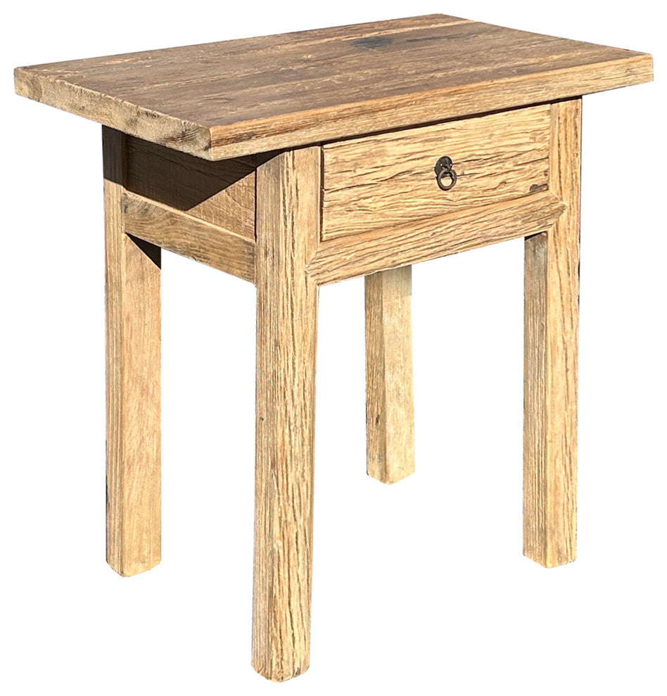 Natural Wood Minimalistic Rough Grain Wood Side Table Pedestal