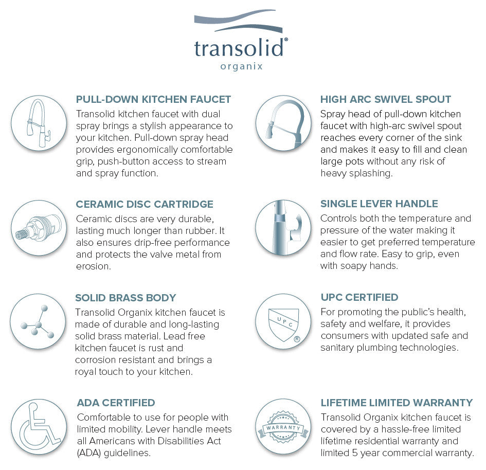 Transolid Organix Pull-Out Kitchen Faucet, Luxe Stainless