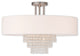 Ceiling Mount With Clear Crystals and Off-White Fabric, Brushed Nickel