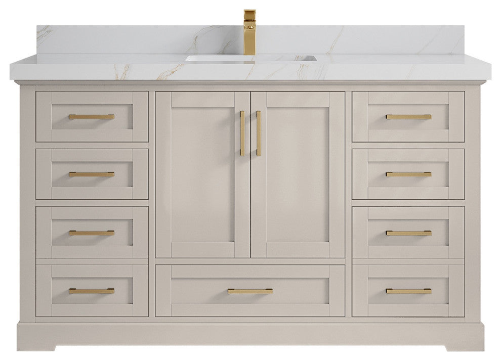 Boston 60" Single Bathroom Vanity in Fine Grain 2" Calacatta Sienna