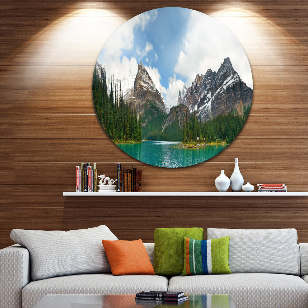 Lake O'Hara In Yoho National Park, Modern Seascape Round Wall Art, 36"