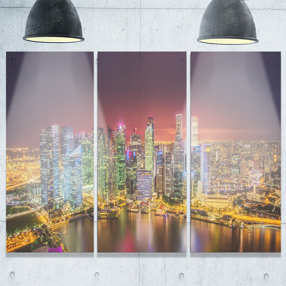 "Singapore Skyline View of Marina Bay" Metal Wall Art, 3 Panels, 36"x28"