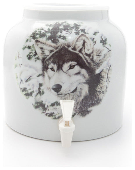 Goldwell Designs Snow Wolf Design Water Dispenser Crock