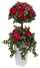4' Poinsettia Berry Topiary With Decorative Planter