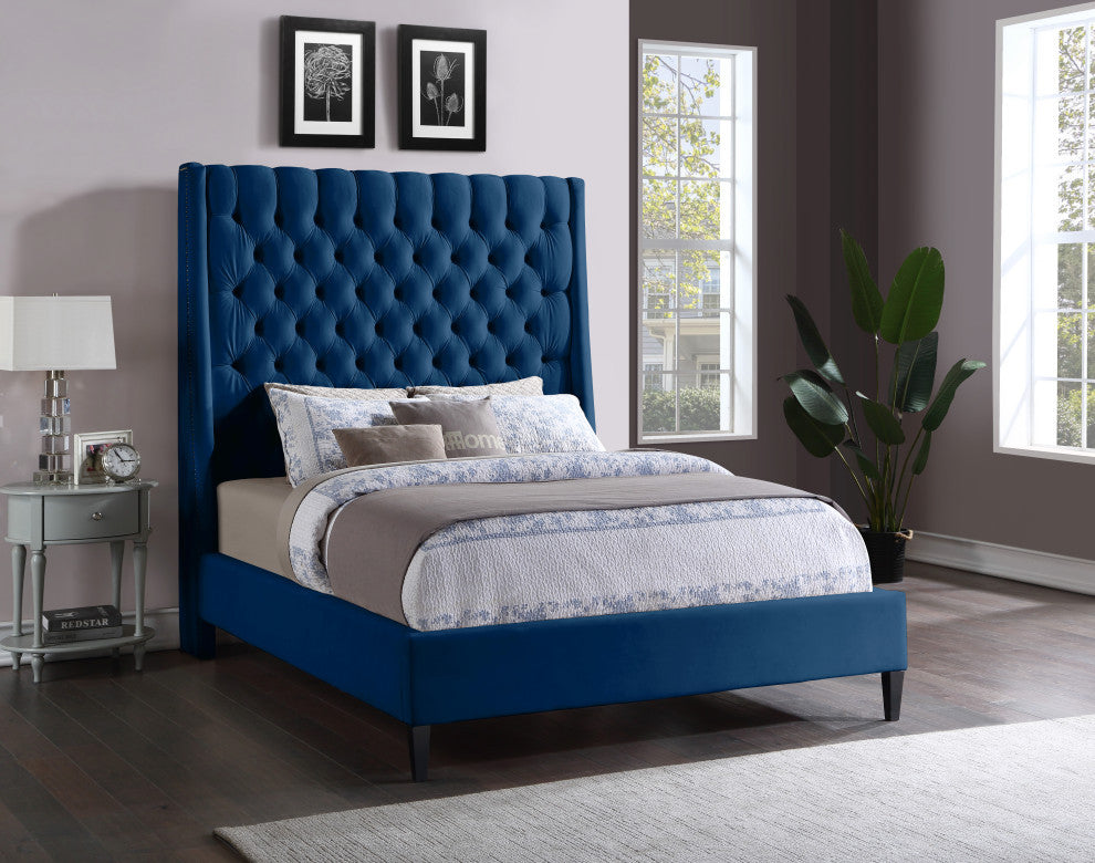 Fritz Velvet Upholstered Bed, Navy, King