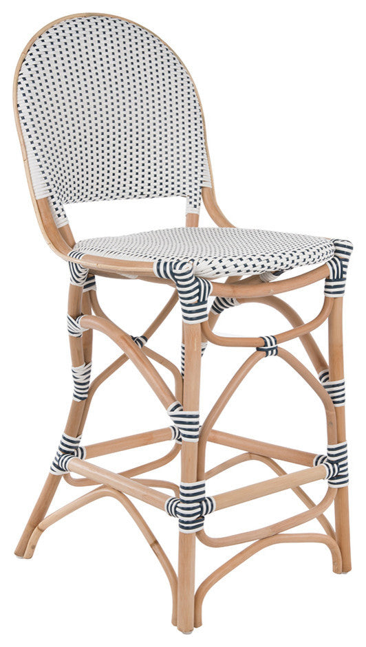 Rattan Bistro Bar Chair, White and Blue, Counterstool