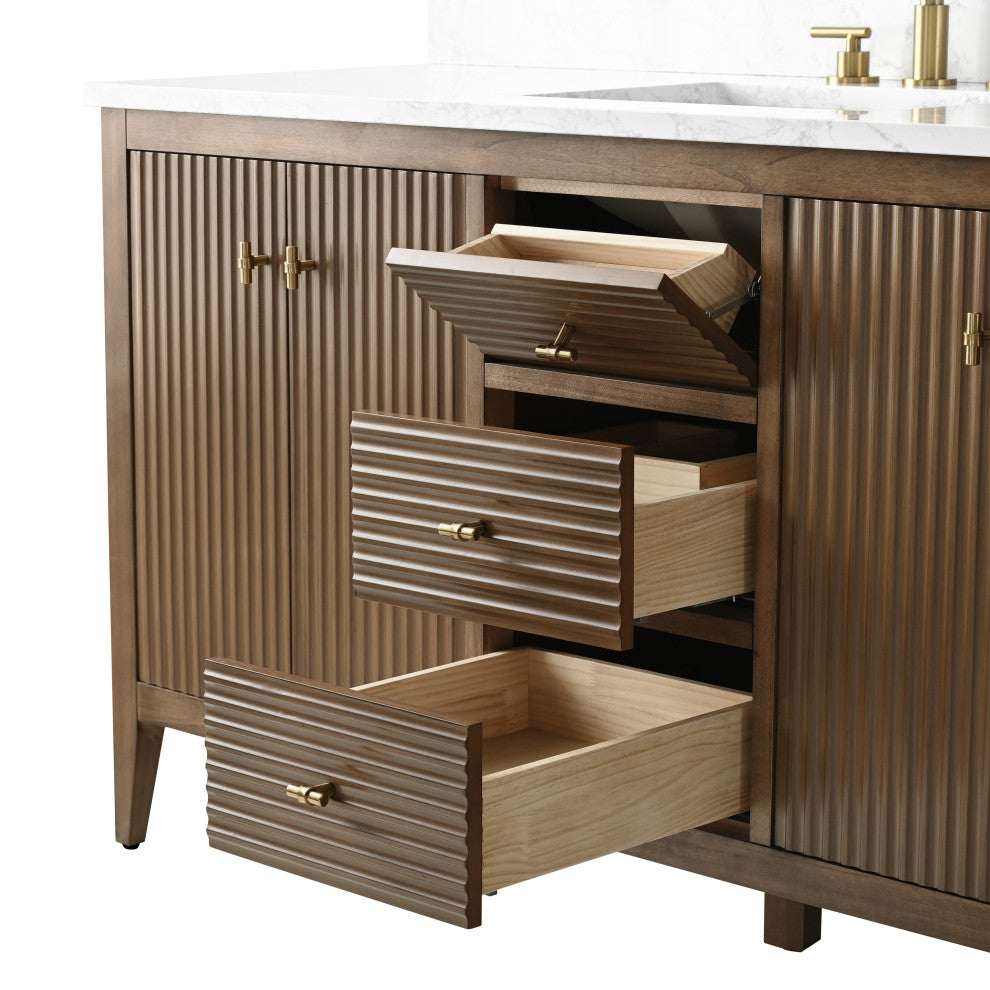 Vanity Art Freestanding Vanity, Walnut, 60", Single Sink, Golden Brushed