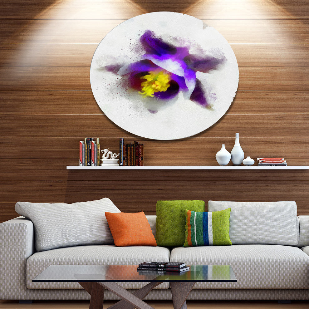 Blue Flower With Yellow Stigma, Floral Disc Metal Artwork, 36"