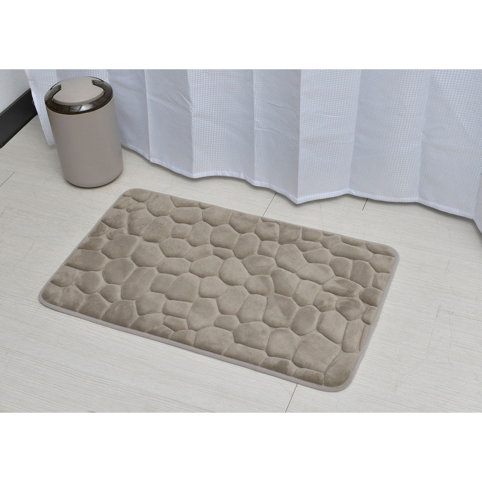 Bathroom Rug Memory Foam Mat 3D Pebble , Taupe, 32" X 20"