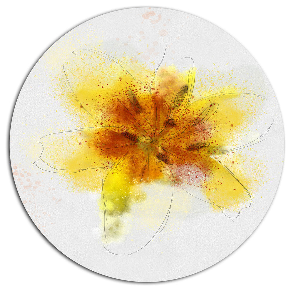 Yellow Flower Sketch On White, Flower Round Wall Art, 11"