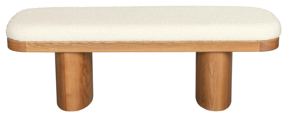 Ollie White Boucle Wooden Bench
