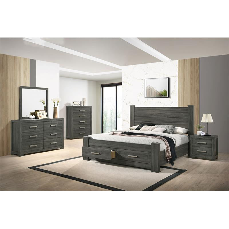Weathered Gray Wood Queen Platform Bed with Storage