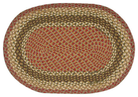 Olive/Burgundy/Gray Oval Braided Rug, 2'x8'