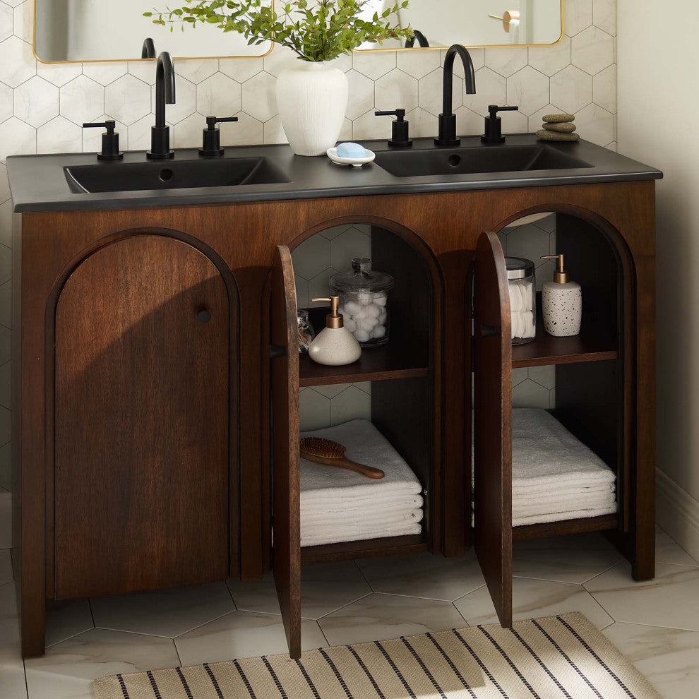 Appia 48" Double Sink Bathroom Vanity - Walnut Black