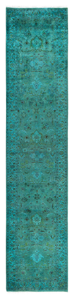 Overdyed One-of-a-Kind Hand-Knotted Area Rug Green, 2' 7" x 12' 2"