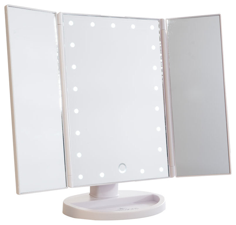 Touch 3.0 Trifold Dimmable LED Makeup Mirror, White