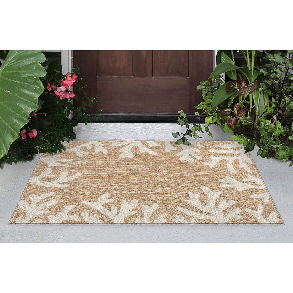Capri Coral Border Indoor/Outdoor Rug, Neutral, 2'x3'