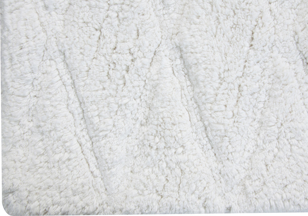 Bath Rug Cotton, 2 Piece Set, 34"x21" and 36"x24", White, Pattern Raised Diamond
