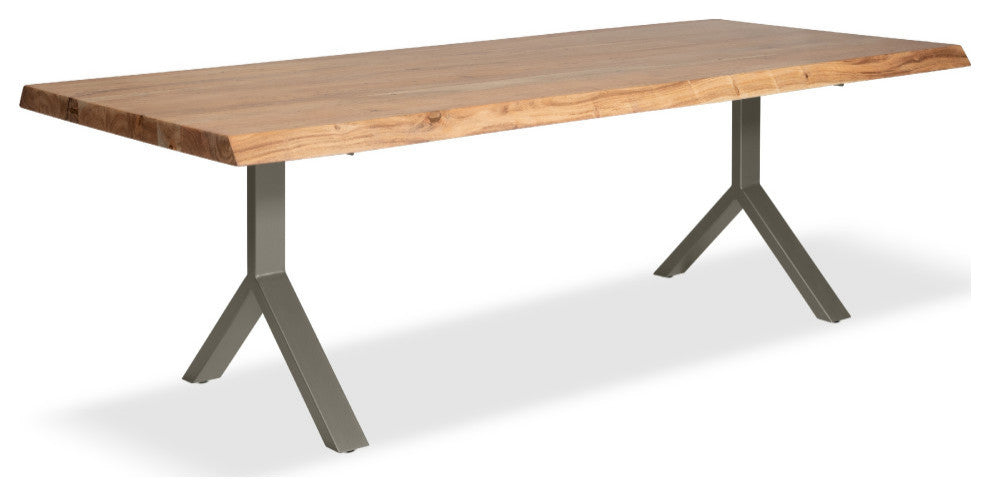 Brooks Dining Table, Y Base, 40"x79", Teak Top, Pewter Base